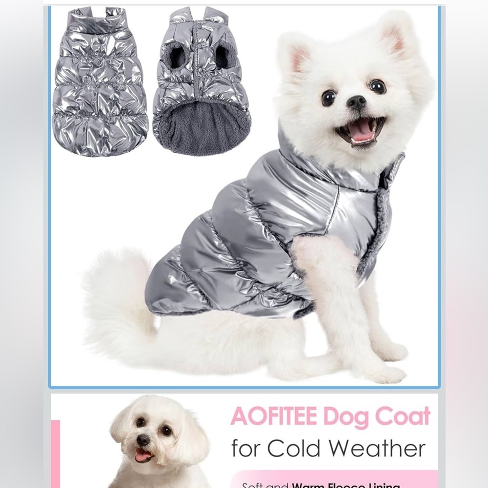 Silver Reflective Dog Coat Jacket Size M | Warm Winter Pet Vest